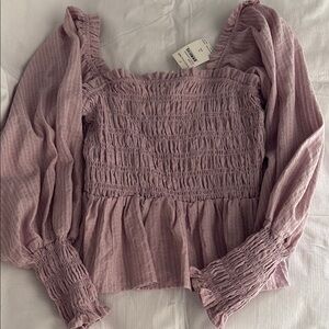Nordstrom Purple Smocked Ruffled Blouse